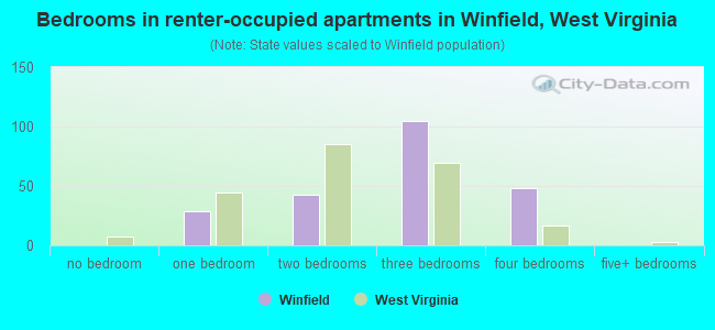Bedrooms in renter-occupied apartments in Winfield, West Virginia