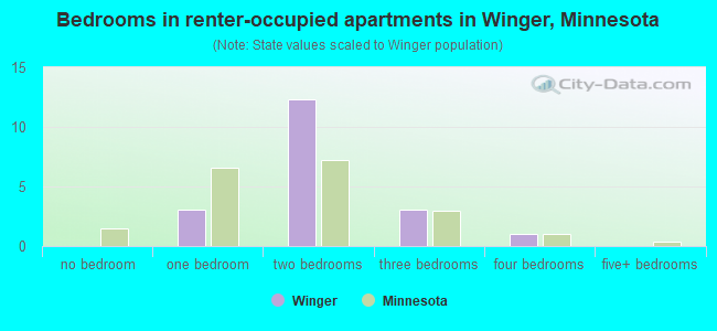 Bedrooms in renter-occupied apartments in Winger, Minnesota