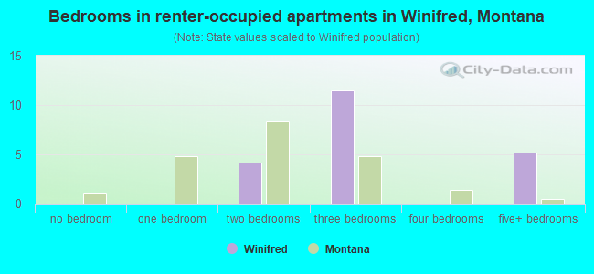 Bedrooms in renter-occupied apartments in Winifred, Montana