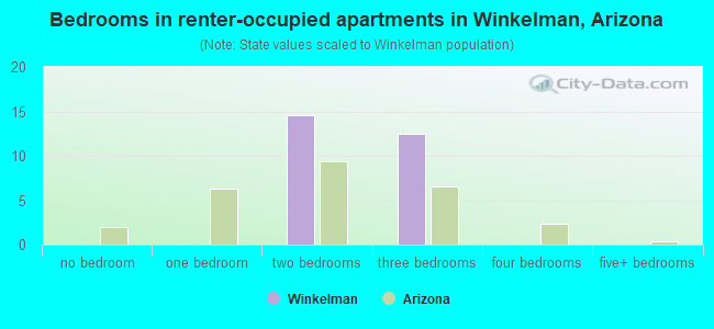 Bedrooms in renter-occupied apartments in Winkelman, Arizona
