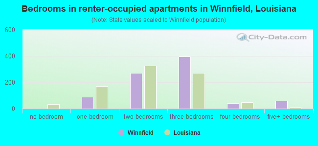 Bedrooms in renter-occupied apartments in Winnfield, Louisiana
