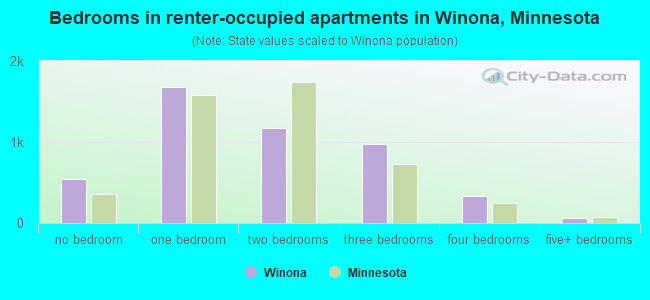 Bedrooms in renter-occupied apartments in Winona, Minnesota