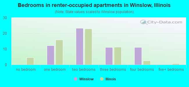 Bedrooms in renter-occupied apartments in Winslow, Illinois