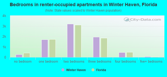 Bedrooms in renter-occupied apartments in Winter Haven, Florida