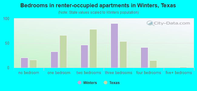 Bedrooms in renter-occupied apartments in Winters, Texas