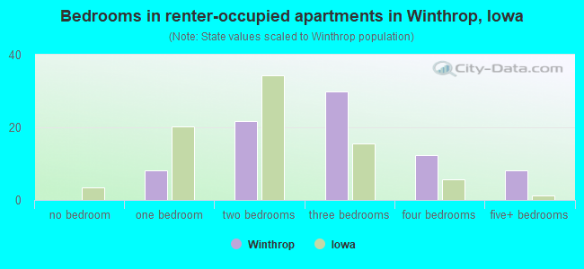 Bedrooms in renter-occupied apartments in Winthrop, Iowa