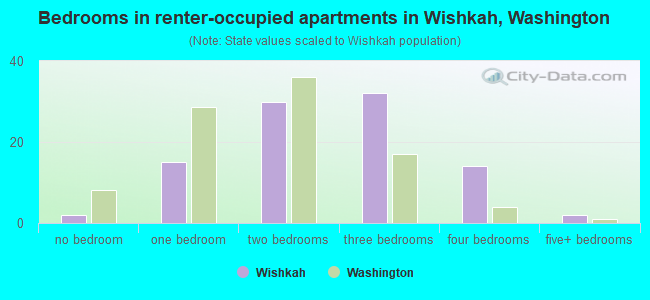 Bedrooms in renter-occupied apartments in Wishkah, Washington