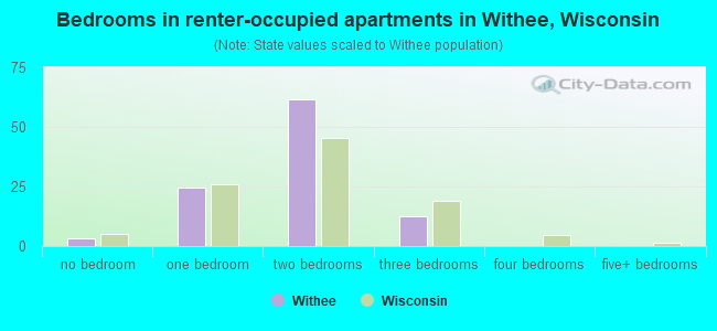 Bedrooms in renter-occupied apartments in Withee, Wisconsin