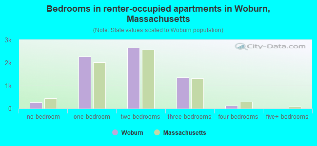 Bedrooms in renter-occupied apartments in Woburn, Massachusetts