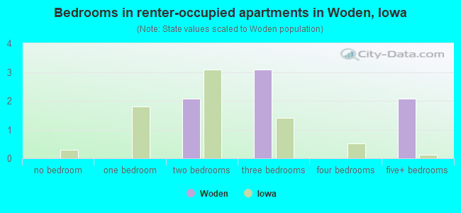 Bedrooms in renter-occupied apartments in Woden, Iowa