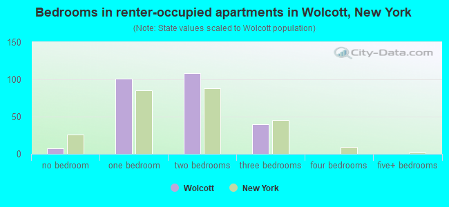 Bedrooms in renter-occupied apartments in Wolcott, New York