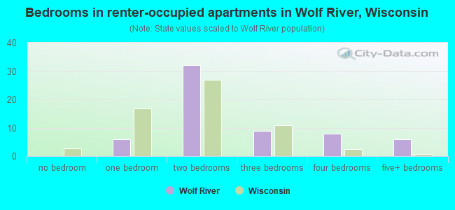 Bedrooms in renter-occupied apartments in Wolf River, Wisconsin