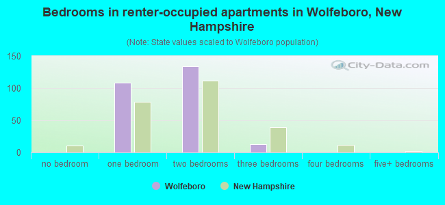 Bedrooms in renter-occupied apartments in Wolfeboro, New Hampshire