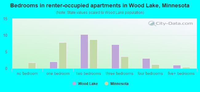 Bedrooms in renter-occupied apartments in Wood Lake, Minnesota