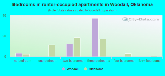 Bedrooms in renter-occupied apartments in Woodall, Oklahoma