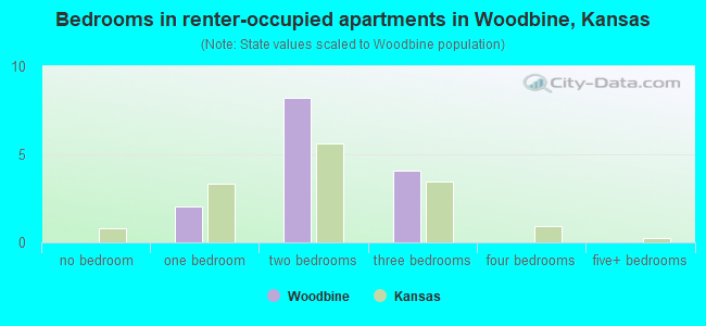 Bedrooms in renter-occupied apartments in Woodbine, Kansas
