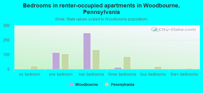 Bedrooms in renter-occupied apartments in Woodbourne, Pennsylvania