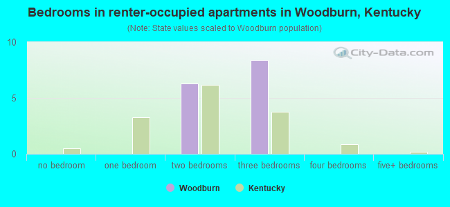 Bedrooms in renter-occupied apartments in Woodburn, Kentucky