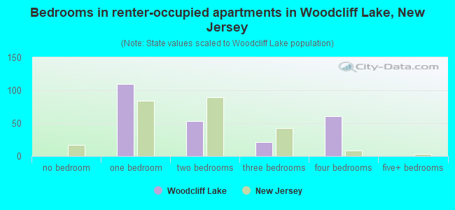 Bedrooms in renter-occupied apartments in Woodcliff Lake, New Jersey