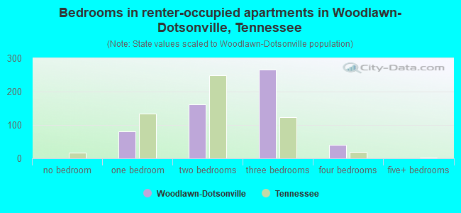 Bedrooms in renter-occupied apartments in Woodlawn-Dotsonville, Tennessee