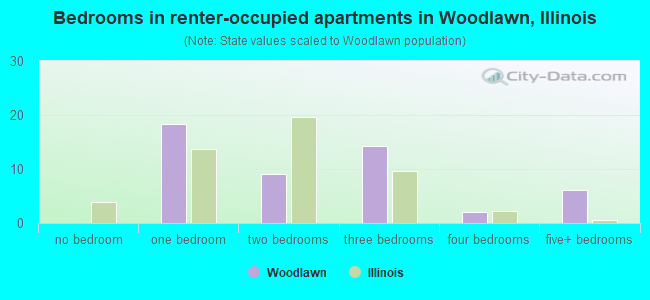 Bedrooms in renter-occupied apartments in Woodlawn, Illinois