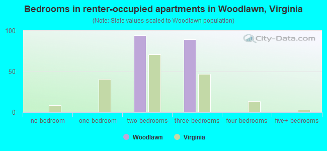 Bedrooms in renter-occupied apartments in Woodlawn, Virginia