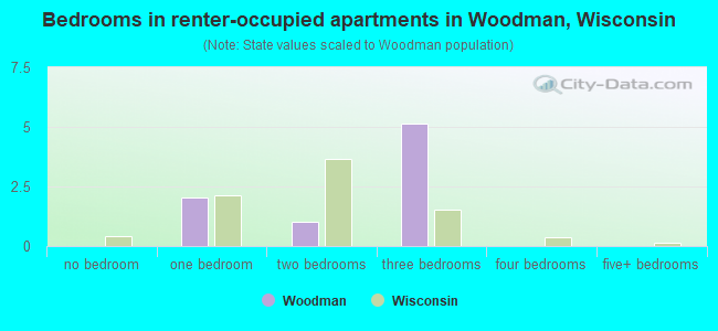 Bedrooms in renter-occupied apartments in Woodman, Wisconsin