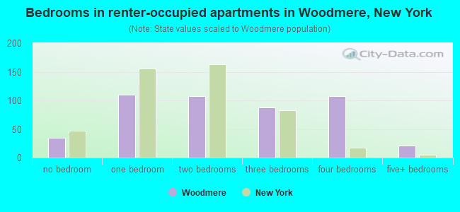 Bedrooms in renter-occupied apartments in Woodmere, New York