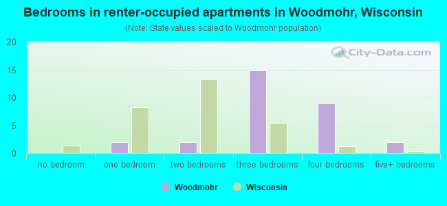 Bedrooms in renter-occupied apartments in Woodmohr, Wisconsin
