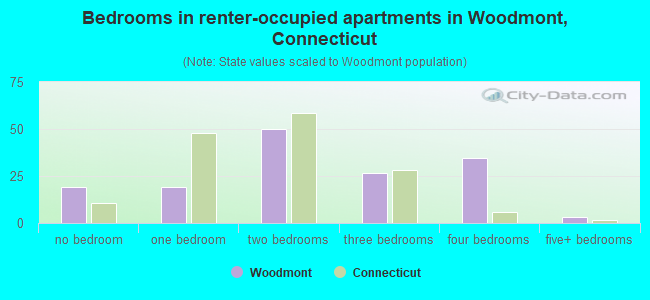 Bedrooms in renter-occupied apartments in Woodmont, Connecticut