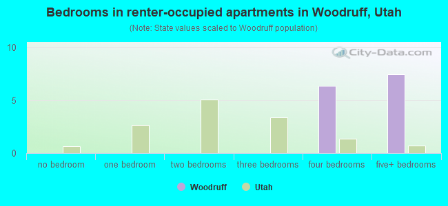 Bedrooms in renter-occupied apartments in Woodruff, Utah