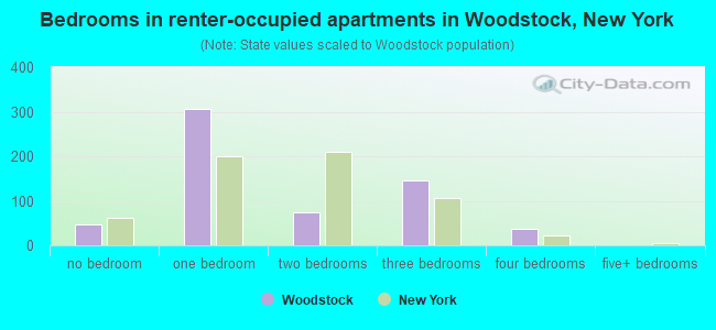 Bedrooms in renter-occupied apartments in Woodstock, New York