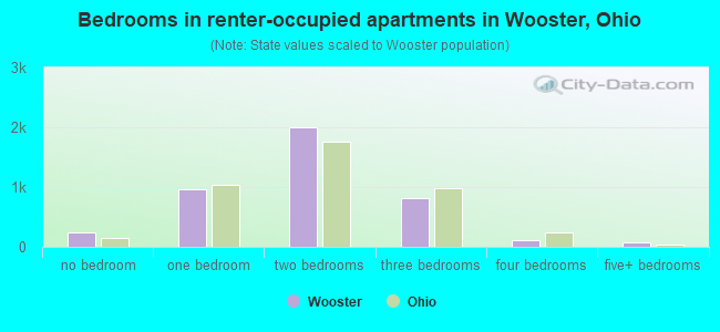 Bedrooms in renter-occupied apartments in Wooster, Ohio