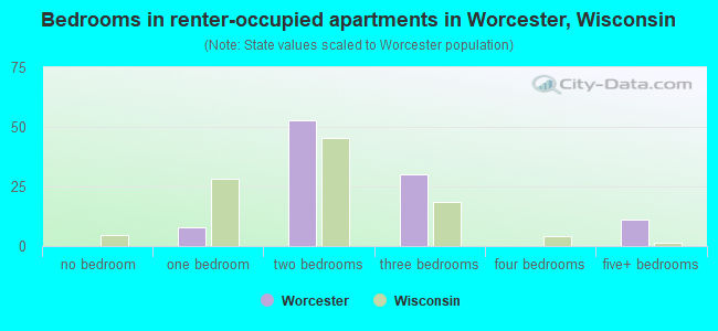 Bedrooms in renter-occupied apartments in Worcester, Wisconsin