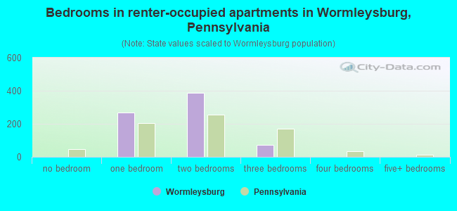 Bedrooms in renter-occupied apartments in Wormleysburg, Pennsylvania