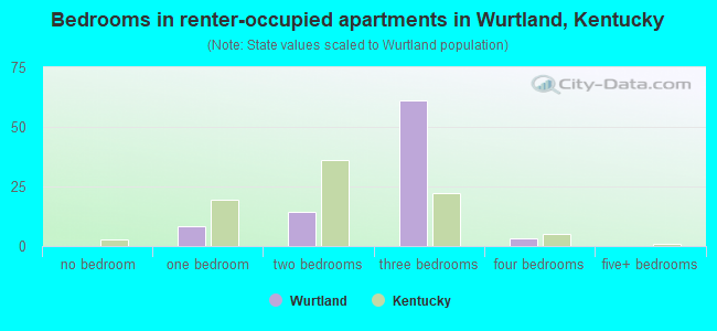 Bedrooms in renter-occupied apartments in Wurtland, Kentucky
