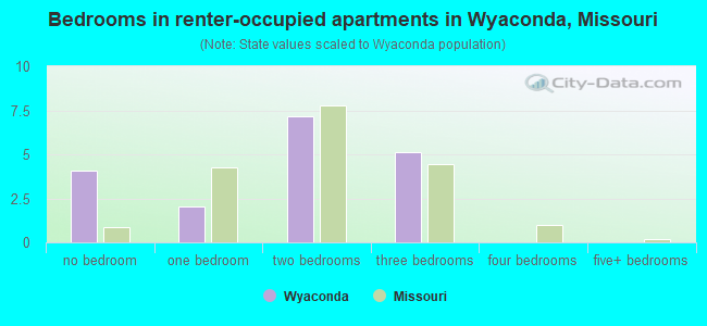 Bedrooms in renter-occupied apartments in Wyaconda, Missouri