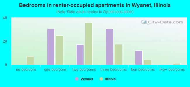 Bedrooms in renter-occupied apartments in Wyanet, Illinois