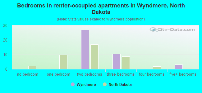 Bedrooms in renter-occupied apartments in Wyndmere, North Dakota