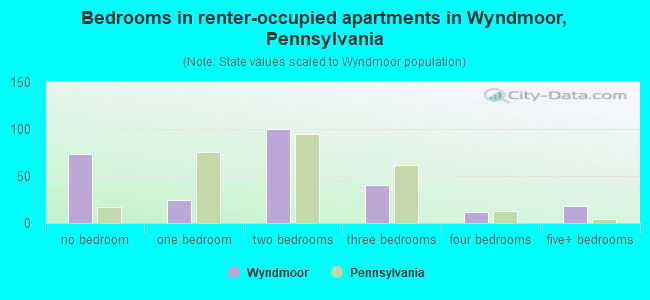 Bedrooms in renter-occupied apartments in Wyndmoor, Pennsylvania