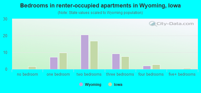 Bedrooms in renter-occupied apartments in Wyoming, Iowa