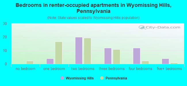 Bedrooms in renter-occupied apartments in Wyomissing Hills, Pennsylvania