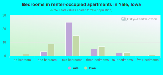 Bedrooms in renter-occupied apartments in Yale, Iowa