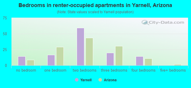 Bedrooms in renter-occupied apartments in Yarnell, Arizona