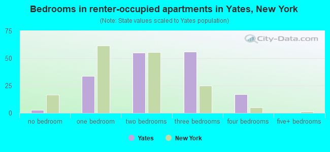 Bedrooms in renter-occupied apartments in Yates, New York