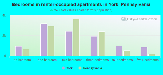 Bedrooms in renter-occupied apartments in York, Pennsylvania