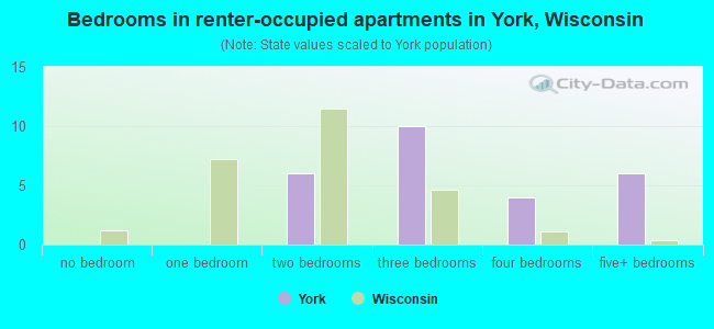 Bedrooms in renter-occupied apartments in York, Wisconsin
