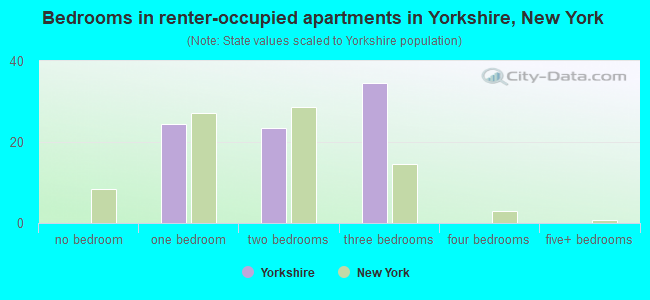 Bedrooms in renter-occupied apartments in Yorkshire, New York