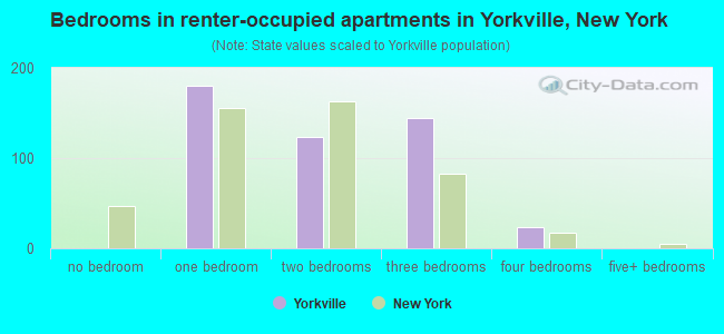 Bedrooms in renter-occupied apartments in Yorkville, New York