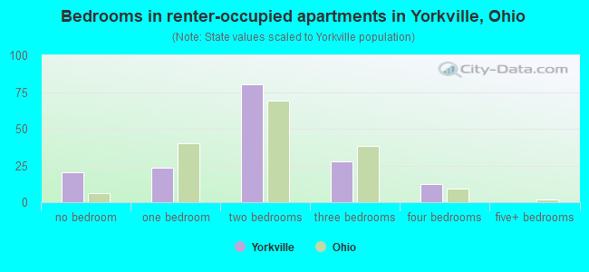 Bedrooms in renter-occupied apartments in Yorkville, Ohio